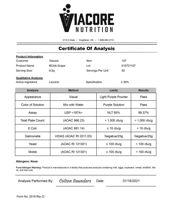 Cert. of Analysis