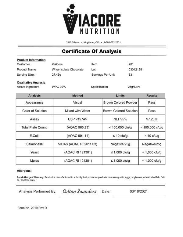 Cert. of Analysis