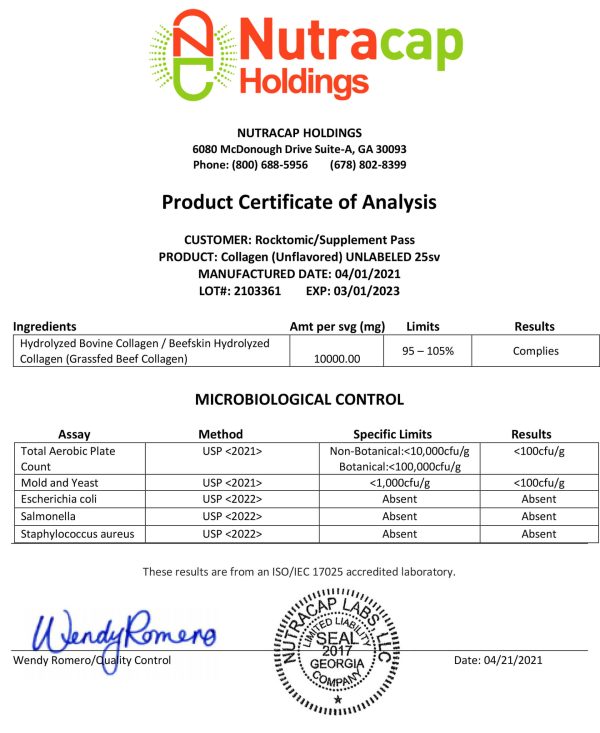 Cert. of Analysis