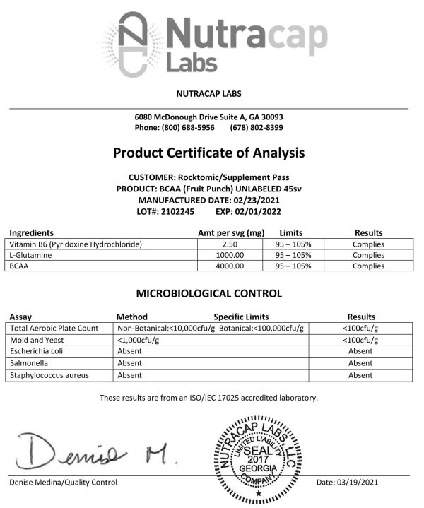 Cert. of Analysis