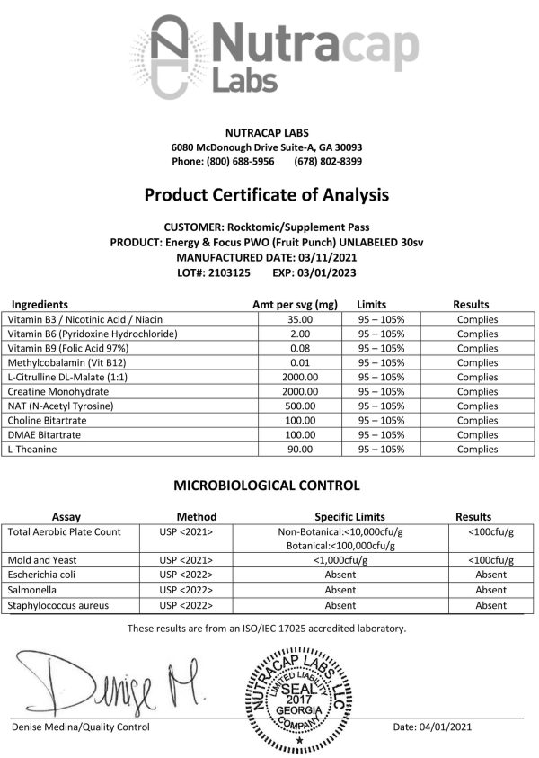 Cert. of Analysis