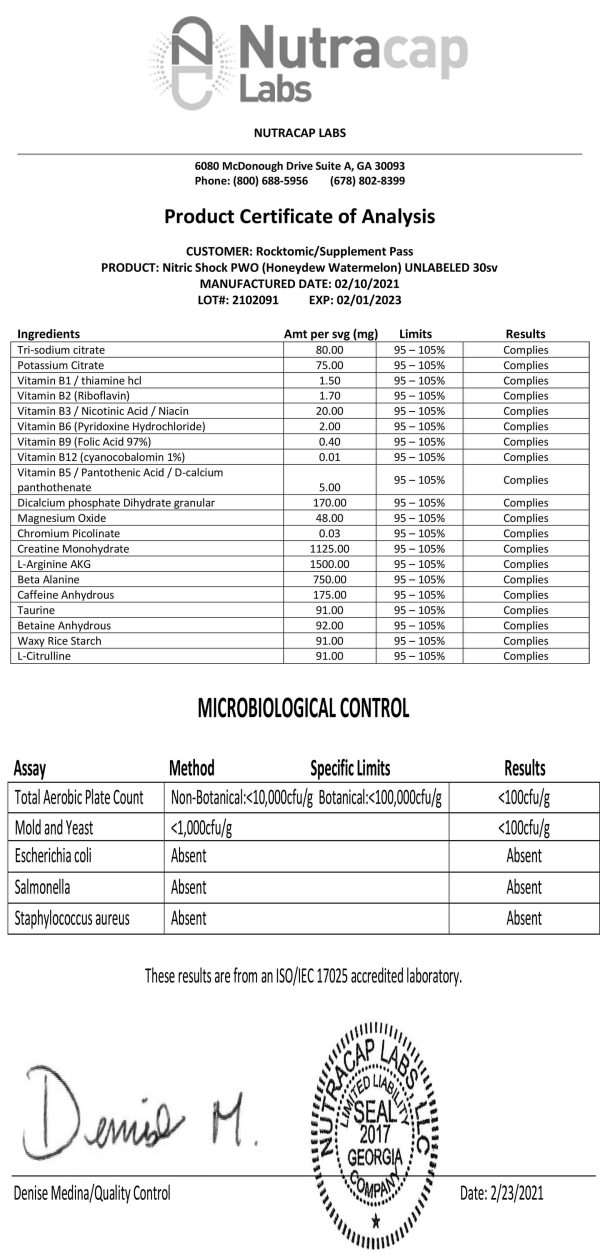 Cert. of Analysis