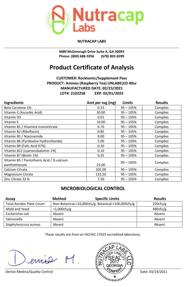 Cert. of Analysis