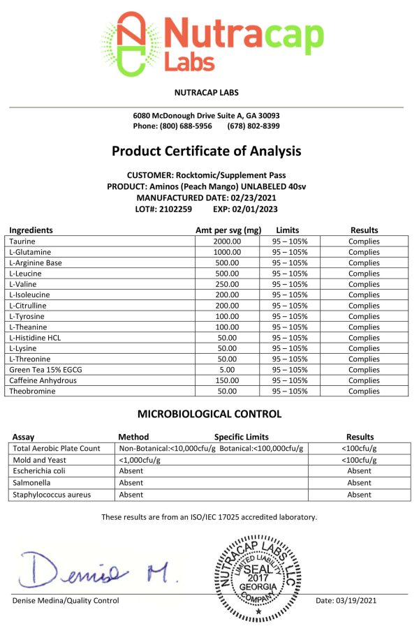 Cert. of Analysis