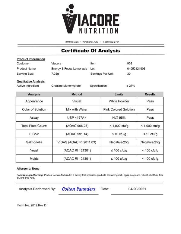 Cert. of Analysis